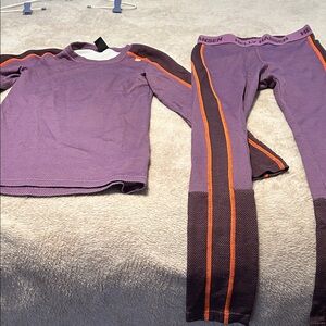 Helly Hansen girls size 10 base layer set, Purple and Orange